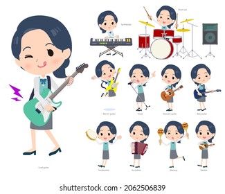 A set of Clerk women playing rock 'n' roll and pop music.It's vector art so easy to edit.