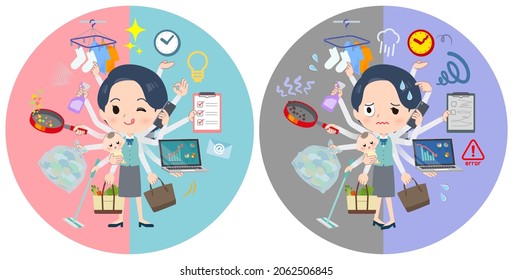 A set of Clerk women who perform multitasking in offices and private.It's vector art so easy to edit.