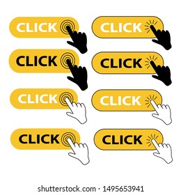 Set of Click button with hand pointer clicking. Modern, simple flat design vector illustration for web site or mobile app
