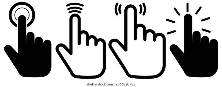 Set of click cursor icons. Hand cursor pointer of computer mouse.