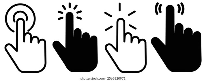 Set of click cursor icons. Hand cursor pointer of computer mouse.