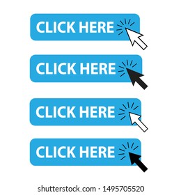 set of Click Here button with arrow pointer clicking. Modern, simple flat vector illustration for web site or mobile app
