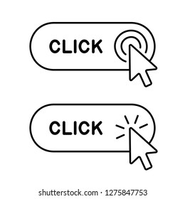 Set of Click here button with Cursor icon. Isolated on White background