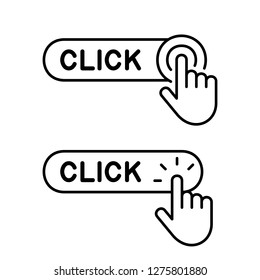 Set of Click here button with hand icon. Isolated on White background