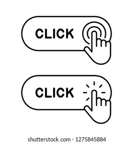 Set of Click here button with hand icon. Isolated on White background