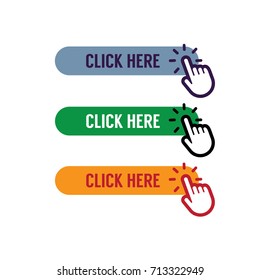 Set of click here button with hand pointer icon. 