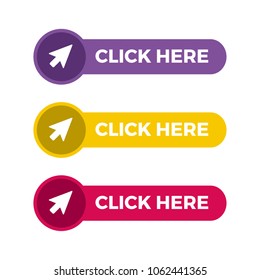 Set of click here buttons with arrow icon