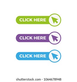 Set of click here buttons with arrow icon