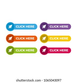 Set of click here buttons with arrow icon