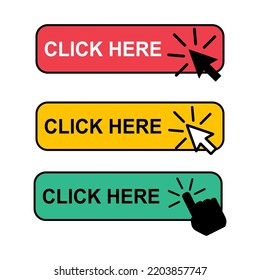 Set of Click here web button, internet flat pointer design, press link vector illustration .