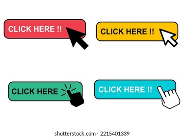Set of Click here web button, internet flat pointer design, press link vector illustration .