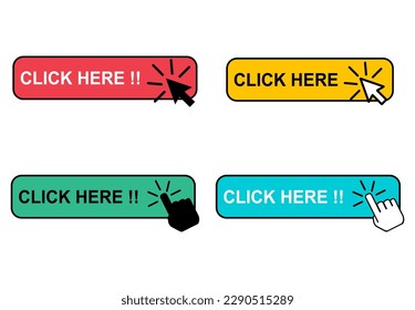 Set of Click here web button, internet flat pointer design, press link vector illustration .