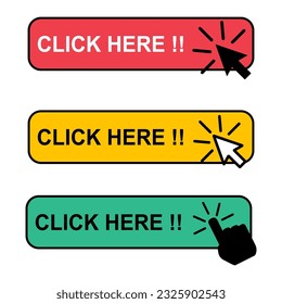 Set of Click here web button, internet flat pointer design, press link vector illustration .