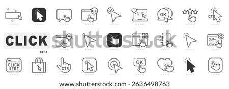 Set of click related line icons. Cursor, pointer, arrow etc. Editable stroke. Set 3