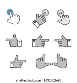 set of click symbol icon. hand pointing vector illustration, flat,  grey, EPS 10.