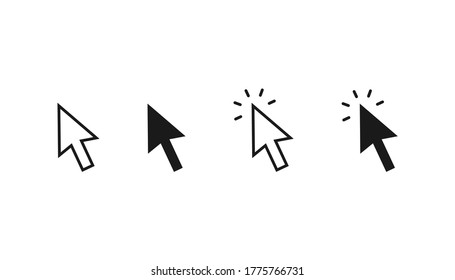 Set of clicking arrows. Outline and bold arrow icons. Cursor sing with clicking effect. Mouse pointer in flat design. Isolated direction symbol. Navigation arrow sign. Vector EPS 10