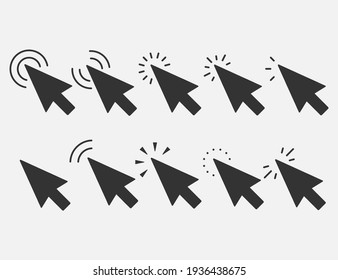 Set Of Clicks Icon. Cursor Sign. Clicking Arrow, Mouse Cursor Symbol.  Vector Illustration. Eps 10.