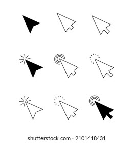 Set of Clicks icon. Cursor sign. Clicking Arrow, Mouse Cursor Symbol. Vector illustration. Eps 10.