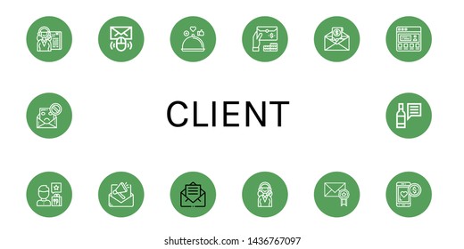 Set of client icons such as Receptionist, Email, Review, Mail, Testimonial, Support services, Loyalty, Spam , client