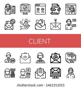 Set of client icons such as Receptionist, Spam, Service, Proposal, Testimonial, Email, Feedback, Envelope, Operator, Support services, Review, Mail, Customer service , client