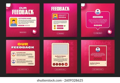 Set of Clients feedback or testimonial social media post design. square testimonial template.