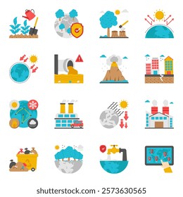 Set of Climate Change Flat Icons 

