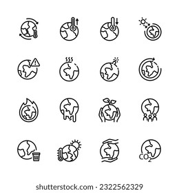 Set of climate change icons, Global warming effect , earthquake, flooding, extreme temperature, ice melting. vector illustration