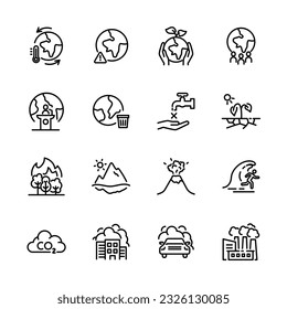 Set of climate change icons, Global warming effect , earthquake, flooding, extreme temperature, ice melting. vector illustration