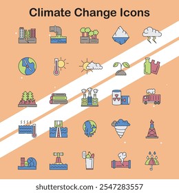 Set of climate change icons illustrating environmental issues and global warming perfect for sustainability themes.