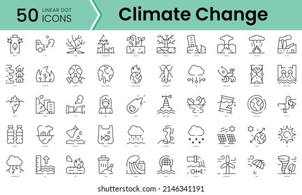 Conjunto de íconos del cambio climático. Conjunto de iconos de estilo de arte de línea. ilustración vectorial