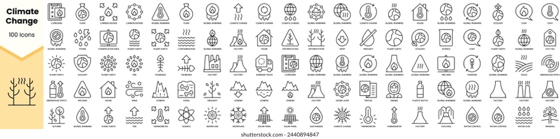 Set of climate change icons. Simple line art style icons pack. Vector illustration