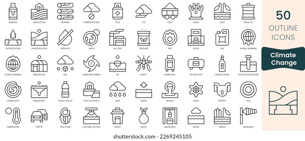 Set of climate change icons. Thin linear style icons Pack. Vector Illustration