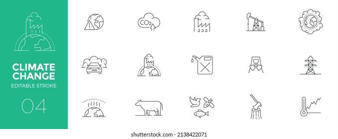 Set of Climate Change line icons - Editable stroke