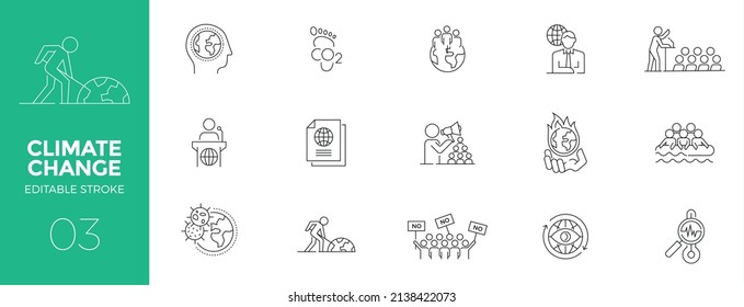 Set of Climate Change line icons - Editable stroke