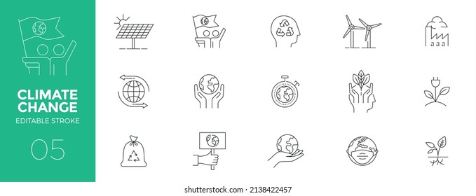 Set of Climate Change line icons - Editable stroke