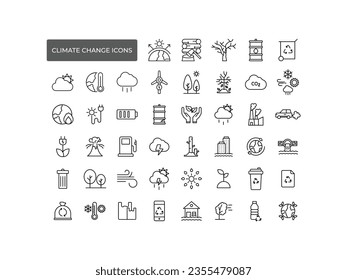 Set of Climate Change line icons - Editable stroke