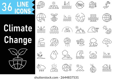 set of climate change line vector icons. Editable stroke. Pixel Perfect. Set contains such icons as Climate Change, Alternative Energy, Recycling, Green Technology