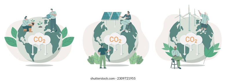 Set of climate change problem concepts. People care about the ecology and the environment. Using clean energy to reduce CO2 emissions.
Sustainable Environmental Management Vector design illustration