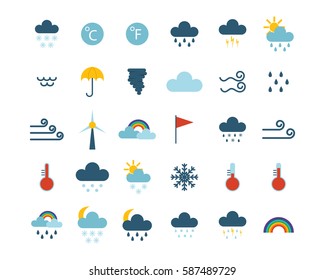 Set of climate forecast weather icons vector.