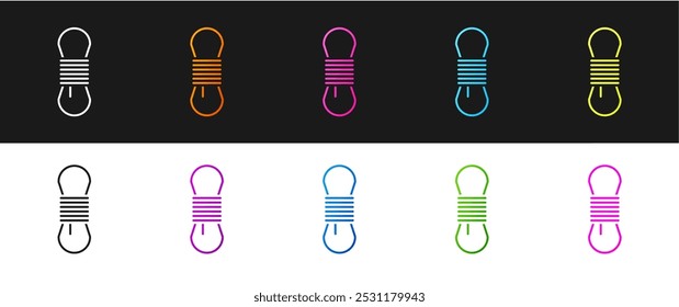 Set Climber rope icon isolated on black and white background. Extreme sport. Sport equipment.  Vector Illustration