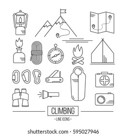 Set of climbing icons. Simple basic universal elements.