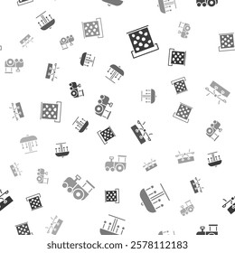 Set Climbing wall, Attraction carousel, Seesaw and Toy train on seamless pattern. Vector