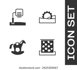 Set Climbing wall, Basketball backboard, Horse saddle swing and Ferris wheel icon. Vector