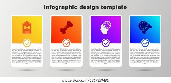 Set Clinical record pet, Dog bone, Human with animals footprint and Pet toys rubber and ball. Business infographic template. Vector