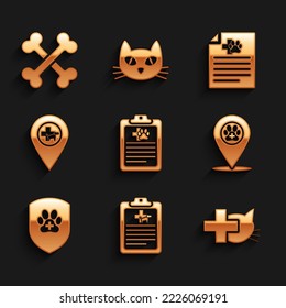 Set Clinical record pet, , Veterinary clinic, Location veterinary, Animal health insurance and icon. Vector
