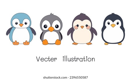 Set of clip art cartoon bird penguin isolated on the background. Ready to apply to your story book, digital product, mockup, template, t-shirt design. Vector illustration.