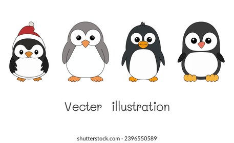 Set of clip art cartoon bird penguin isolated on the background. Ready to apply to your story book, digital product, mockup, template, t-shirt design. Vector illustration.