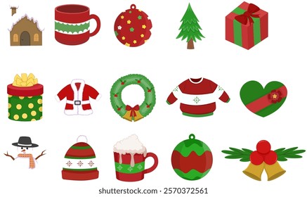 Set clip art christmas theme flat vector