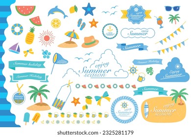A set of clip art decorations with summer themes,