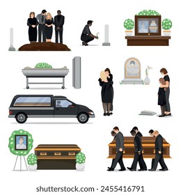 Set of clip art for funeral on white background